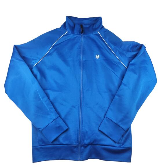 Sergio Tacchini Tracksuit Mens XL Blue White Striped Full Zip Pockets Royal Blue - Picture 3 of 12